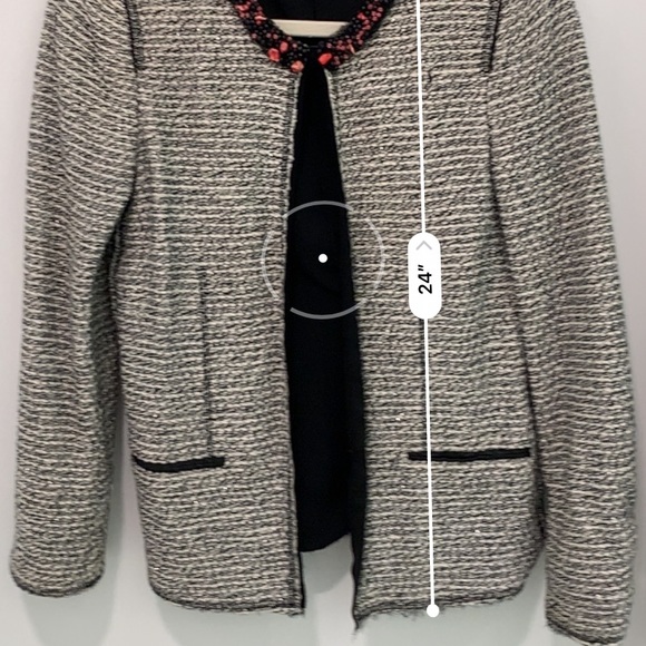 Zara Tweed Boucle Blazer Beaded Neckline Medium - Picture 10 of 12